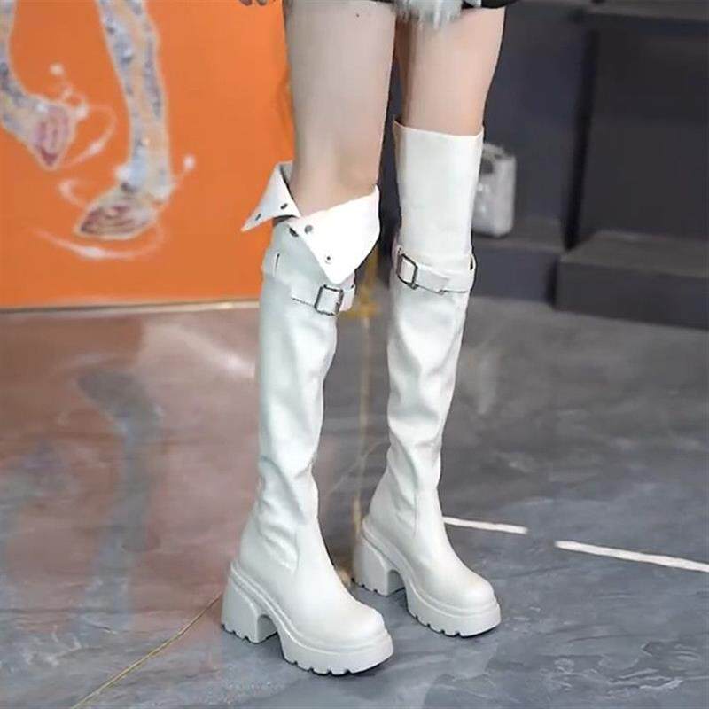 两穿过膝长筒马丁靴女2026新款厚底百搭小个子增高复古显瘦高筒靴