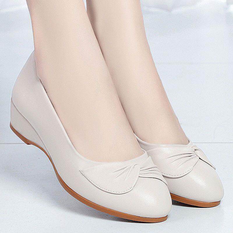 真皮防滑软底皮鞋女低跟坡跟粗跟中老年妈妈单鞋女工作鞋春秋新款
