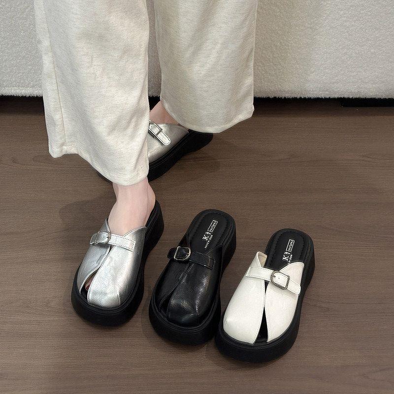 小个子厚底勃肯包头拖女2026年夏季韩版外穿一脚蹬增高镂空半拖鞋