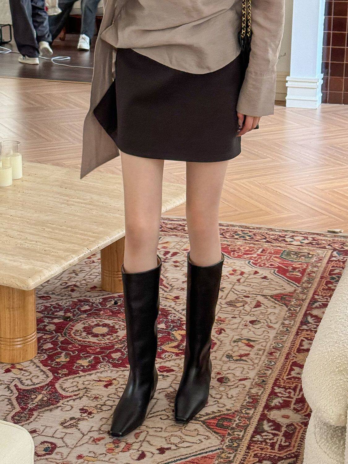 宽筒高筒骑士靴女2026新款欧美风软皮靴子显瘦内增高方头直筒长靴