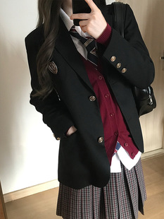 冬泽期jk制服套装 鱼丸与面 格裙红格百褶裙半身裙学院风校供感女