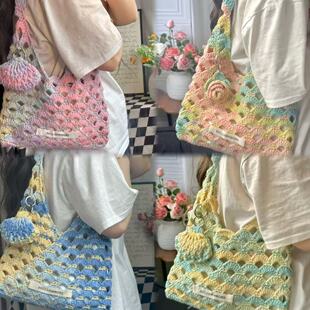 溺水小苑自制手工钩针编织段染星空浪花屿单肩包diy手工材料包