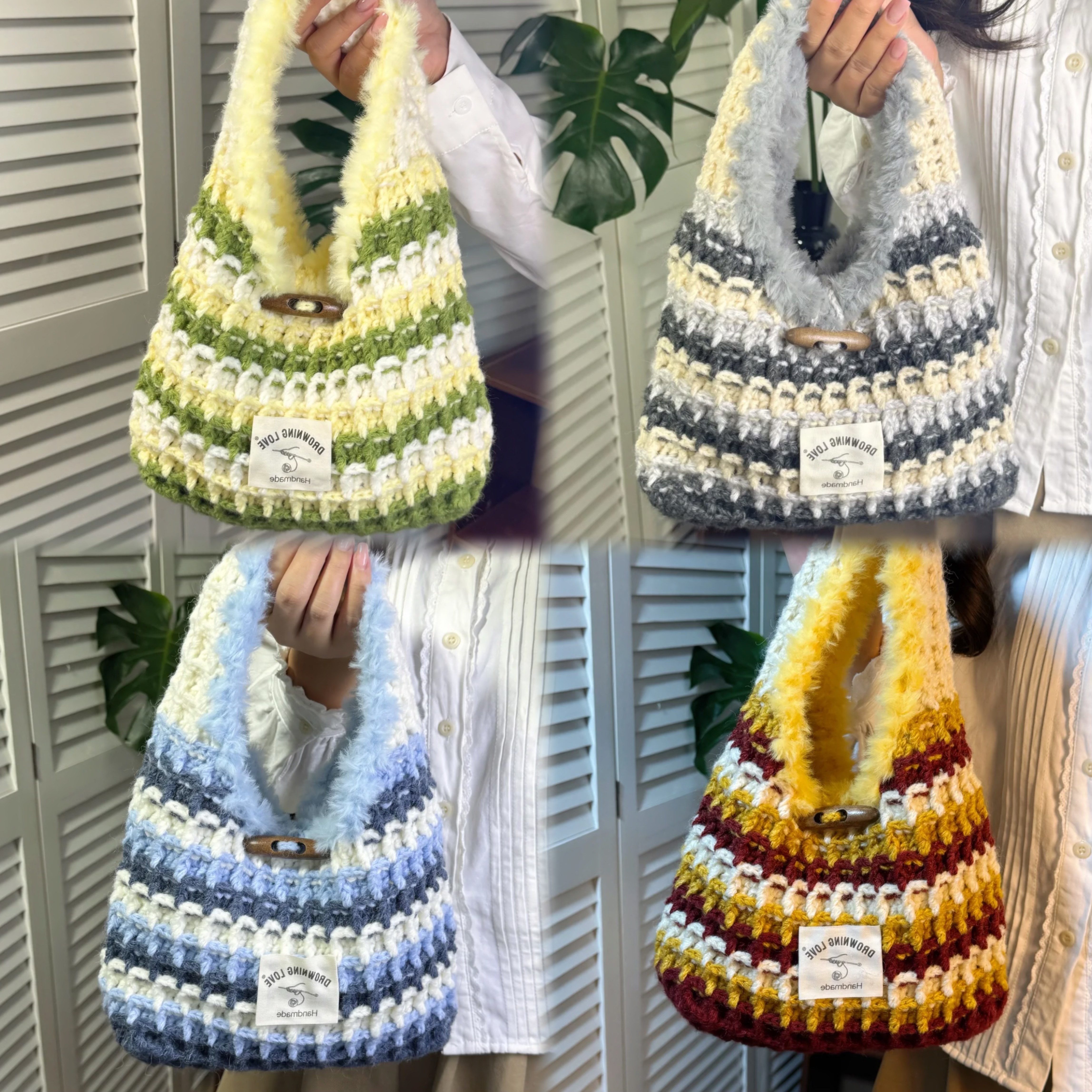 溺水小苑&不会游泳的鱼女士|粗羊毛拼色糖霜天使手腕包diy材料包