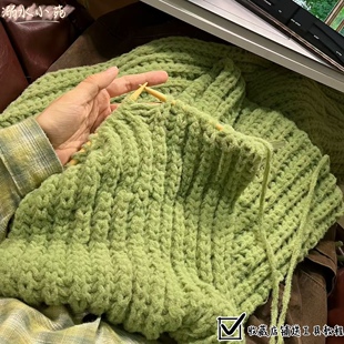 溺水小苑自制手工棒针暖和双元宝云朵绵绵特色线diy围巾材料包