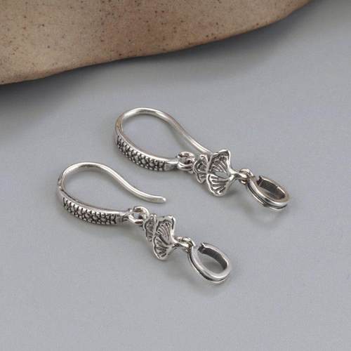 S925纯银扇子耳环配件复古亮光可挂吊坠耳钩DIY手工耳饰材料