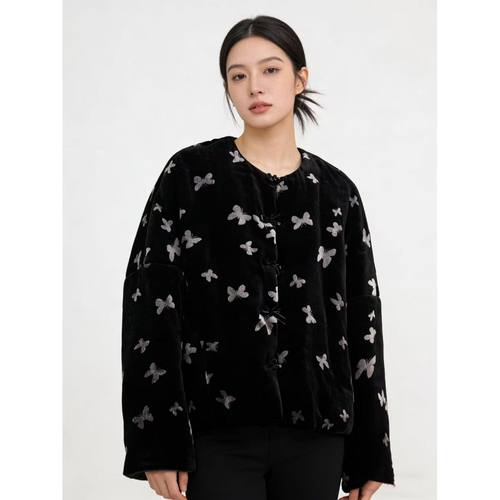 桑蚕丝真丝蝴蝶加棉棉服外套