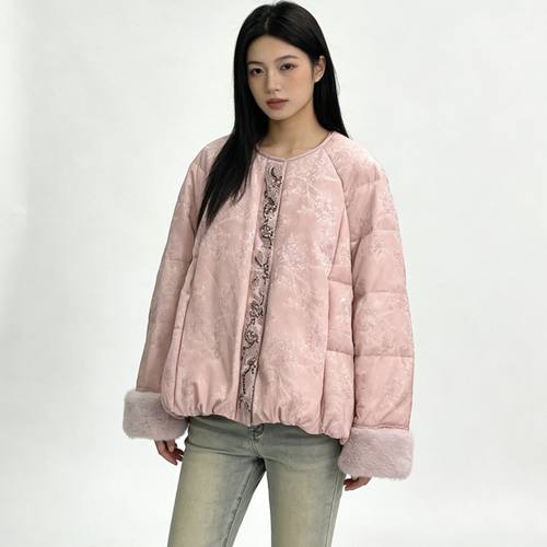 DY3220樱美嘉鹅绒服钉珠水貂毛羽绒服冬季新款新中式女加厚冬外套