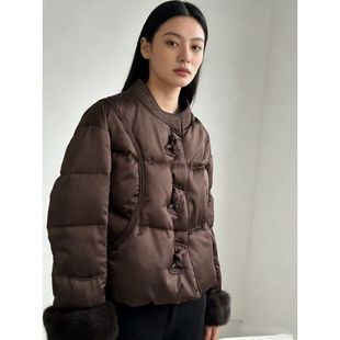 女加厚冬 新中式 DY3366樱美嘉鹅绒服拼接水貂毛皮草羽绒服冬季 新款