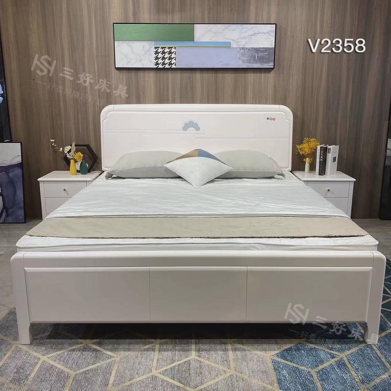 奶油风白色现代简约全实木床1.8米轻奢主卧室双人床1.5橡木储物床