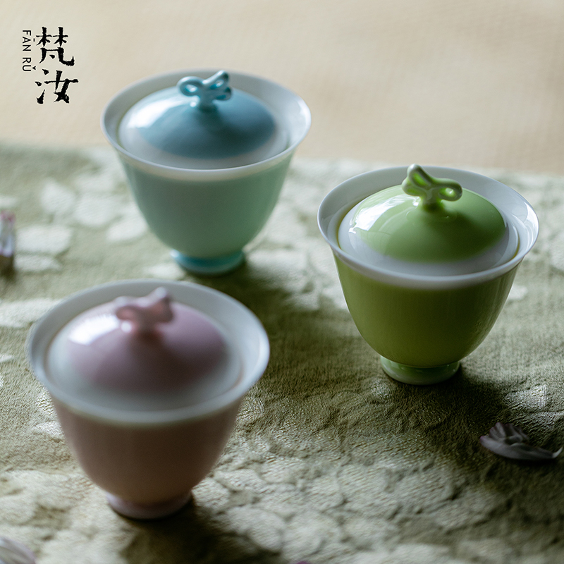 梵汝创意高颜值手工盖碗单个玉瓷二才泡茶碗薄胎高端功夫茶具女士