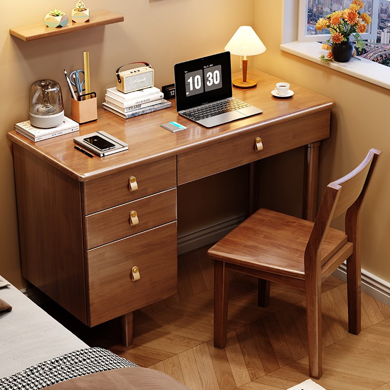 简约实木书桌家用办公电脑桌小户型带抽屉工作台卧室学生学习桌