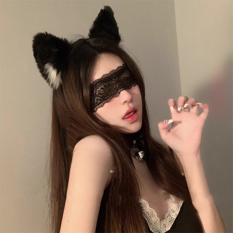 猫耳朵发箍情调眼罩面纱禁欲系头饰性感蕾丝边兔耳朵COS网红发饰