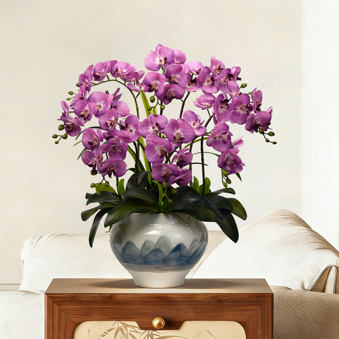 仿真蝴蝶兰高档兰花湿感假花盆栽中式客厅餐桌电视柜装饰摆件花艺