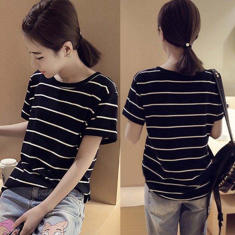 女條紋短袖T恤 Girls' Stripe T-shirt Loose Plus Size Fashion在類目 女裝/女士精品, T恤中 - 來自Buy2taobao.com提供專業的淘寶代購服務