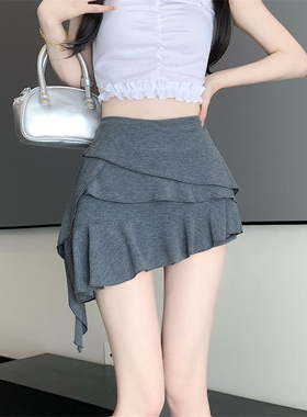 荷叶边半身裙女东南亚新款高腰显瘦不规则A字短裙子