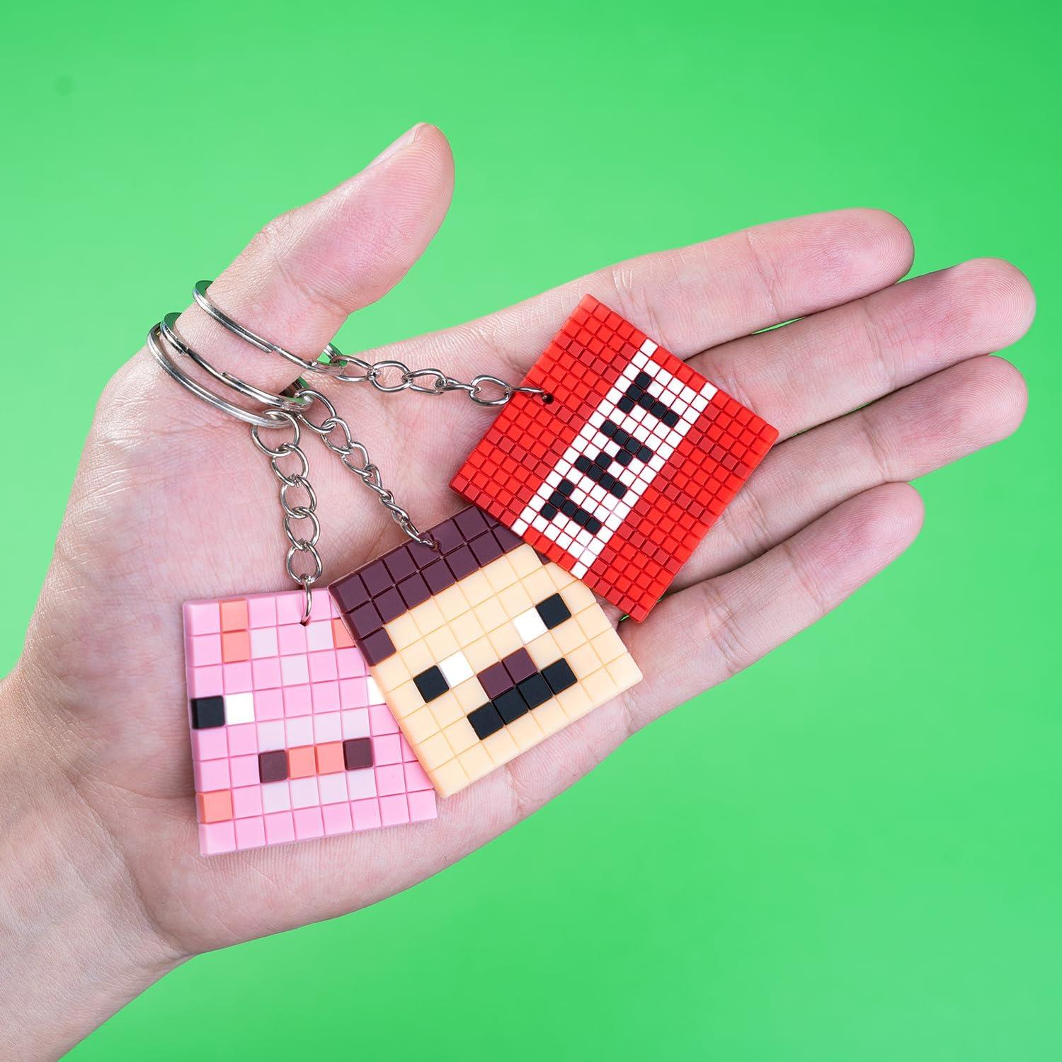 8Pcs Pixel Birthday Party Favors Minecraft Game Keychain Set
