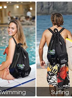 Swimming bag mesh drawstring backpack with wet bag beach ba
