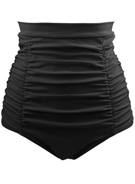 迪拉蒙欧美站新款女装夏日度假比基尼复古高腰别致褶皱泳裤410268