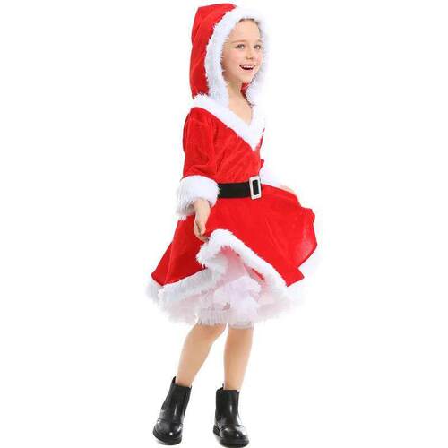 Deluxe Girls Miss Santa Claus Costume Christmas Red Dress