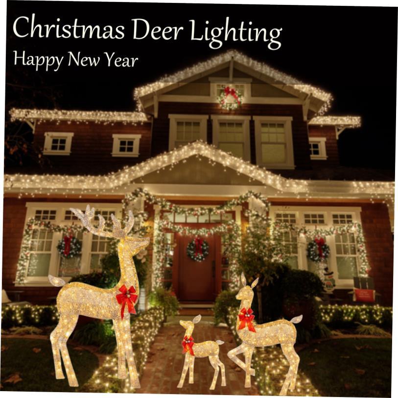 3pcs 2D Deer Christmas Decor LED Light Glowing Garden Decora