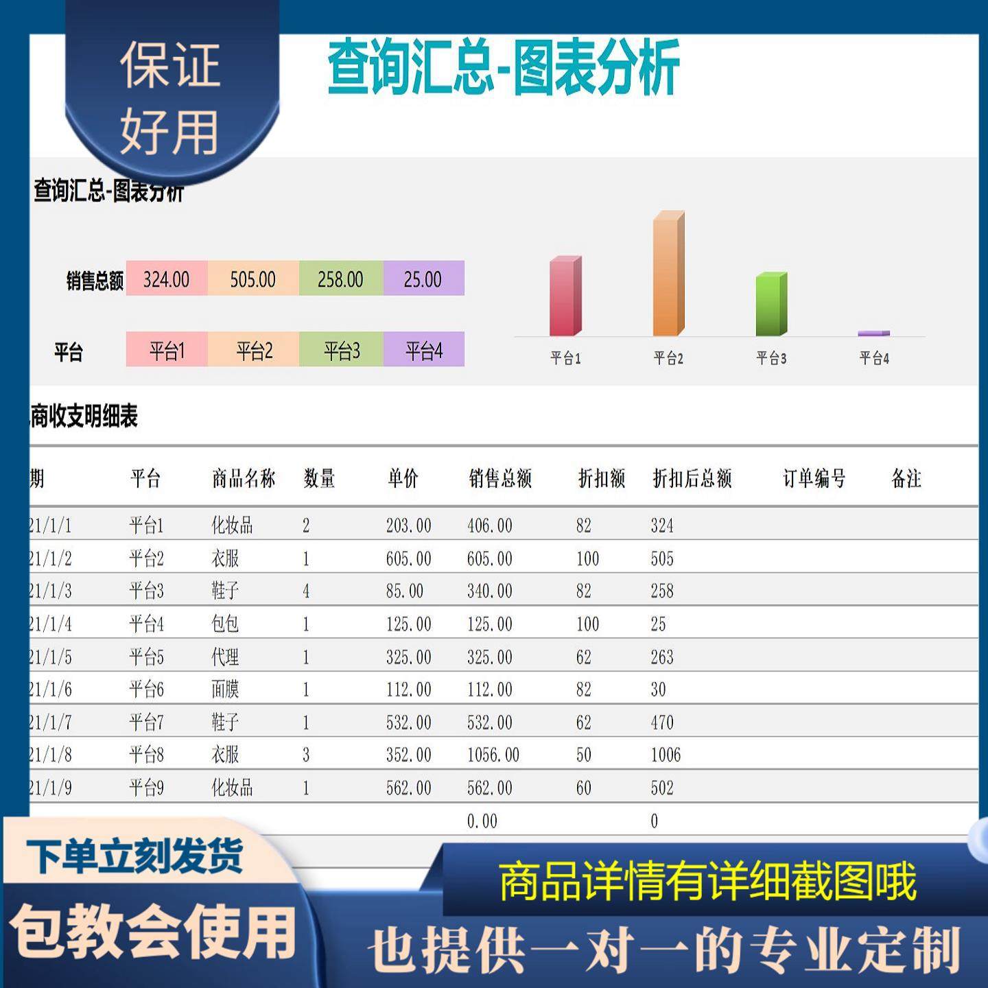原创设计查询汇总图表分析EXCEL表格WPS定制