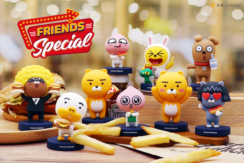 KAKAO FRIENDS速食店狮子屁桃盲盒公仔摆件卡通随机抽手办限量