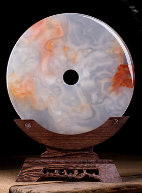 石诚记红花冰玉石平安扣客厅摆件开业中式酒柜乔迁送礼家居装饰品