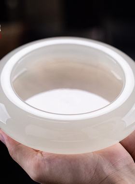 石诚记天然玉石高档中式烟灰缸大理石石头创意家用客厅大号办公室