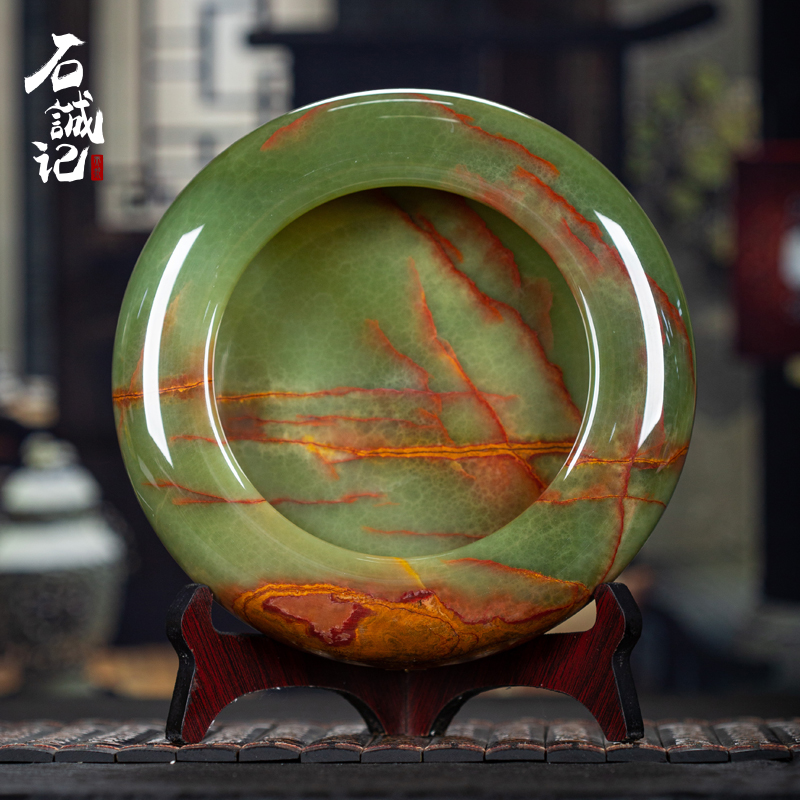 石诚记石头烟灰缸复古怀旧家用奢华客厅高档天然玉石中式简约摆件
