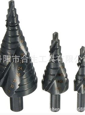 跨境3件套高速钢氮化黑色螺旋槽三角柄镀钛阶梯钻 公制宝塔钻套装