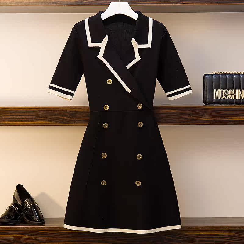 Summer style Big size dress mm Hit color tailored collar Double-breasted Borneol knitting Short sleeved Dressin the Women's clothing/Boutique , Large size women  category - from Buy2taobao.com to provide professional Taobao agent buy service