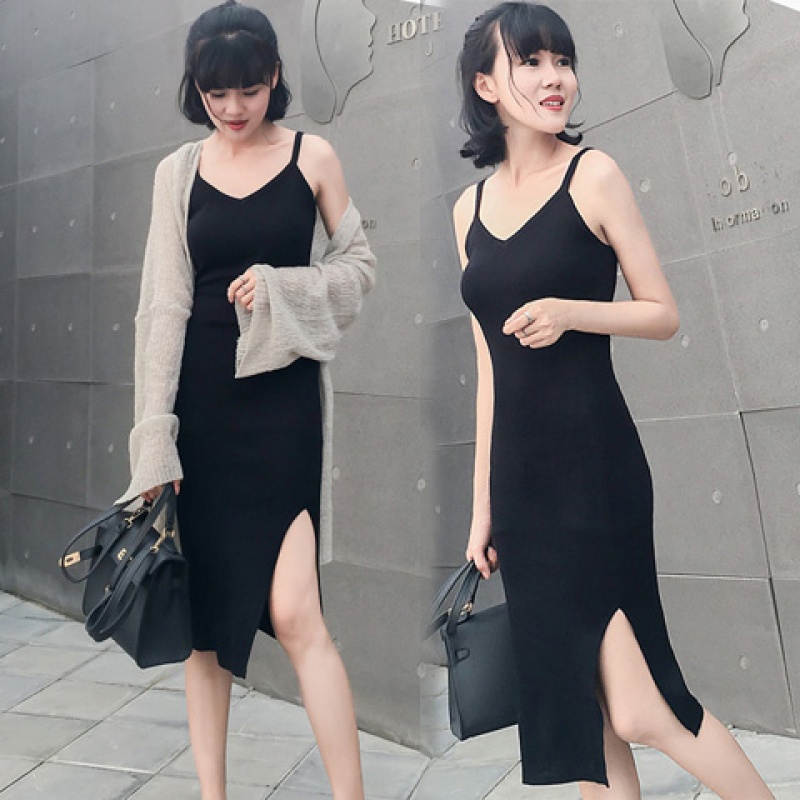 连衣裙夏新款针织背心吊带裙中长款女装黑色薄款裙子修身显瘦打底在类目 女装/女士精品, 连衣裙中 - 来自Buy2taobao.com提供专业的淘宝代购服务