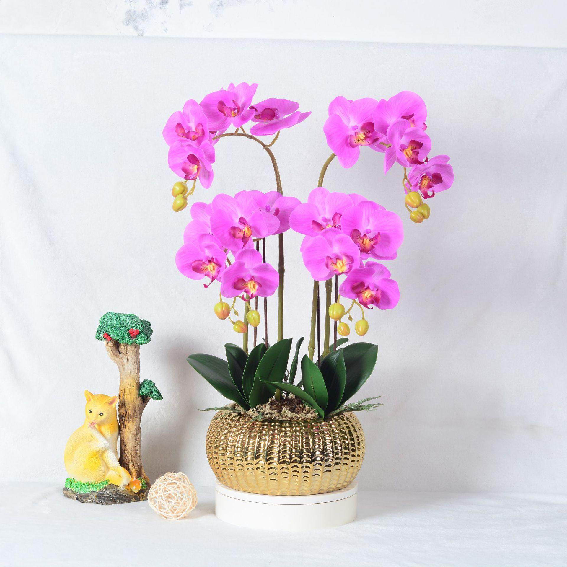 套装陶瓷大盆栽盆景装饰假花绢花摆件批代发仿真花蝴蝶兰