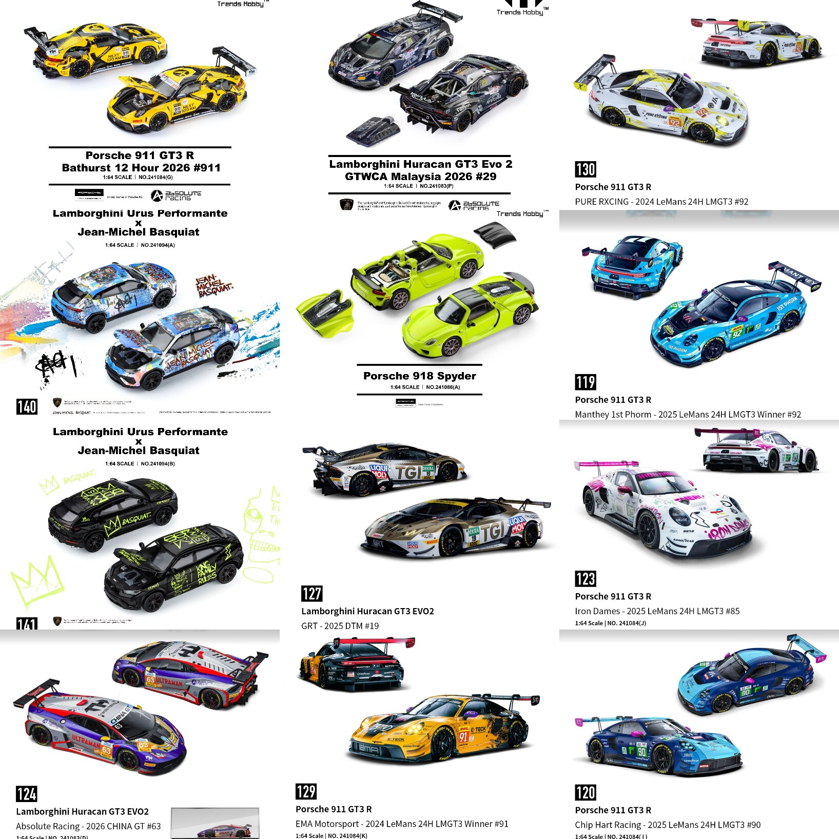 TH 1:64 保时捷918 911GT3R 兰博基尼飓风 Urus 合金汽车模型 - 实物图
