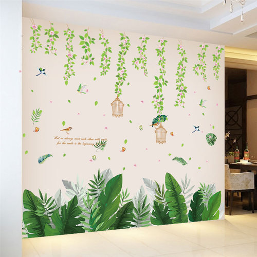 小清新ins绿植温馨客厅背景墙贴
