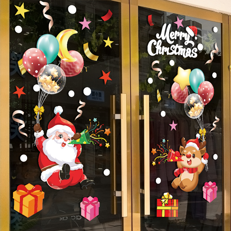 圣诞老人气球玻璃门贴纸静电贴