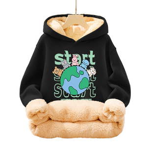 真维斯童装男童加绒加厚卫衣儿童羊羔绒男大童秋冬一体绒连帽上衣