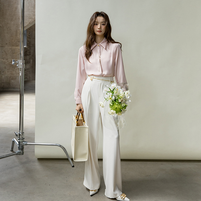 气质时尚白色春夏缎面优雅衬衫