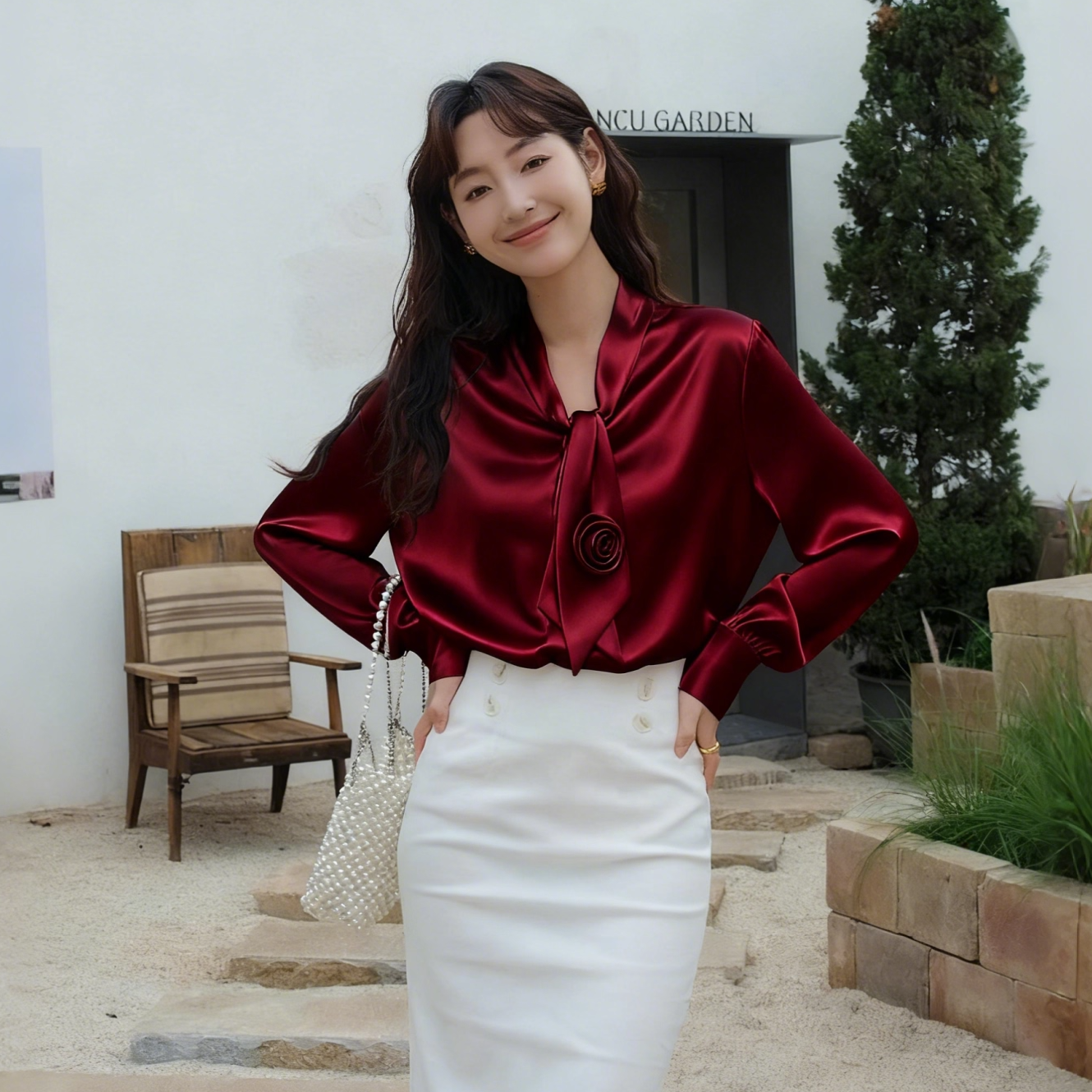 淑女百搭法式复古粉色通勤衬衫