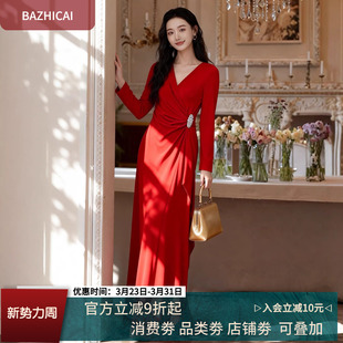 黑色复古年会派对御姐气质长款 连衣裙V领垂感免熨烫小香风礼服638