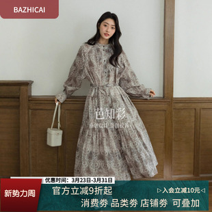 巴洛克印花长袖 100棉设计感宽松长裙308 连衣裙2025秋冬新品