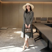 抢先看 Q537晚夜微雨 百搭灰色连衣裙 新品 气质时尚