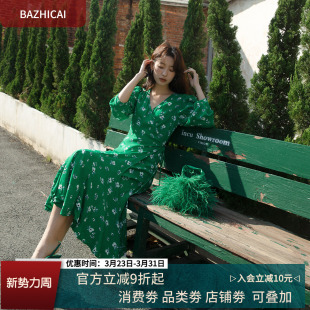 绿色小香法式 轻奢感连衣裙女2025设计感小众碎花显白茶歇裙9647