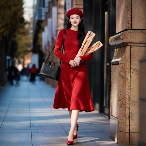 简洁优雅法式显瘦针织连衣裙