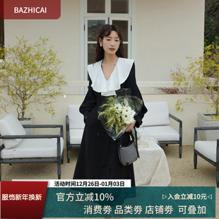 法式 撞色温柔垂感百搭连衣裙5523 赫本风简约通勤裙子2025秋秋新款