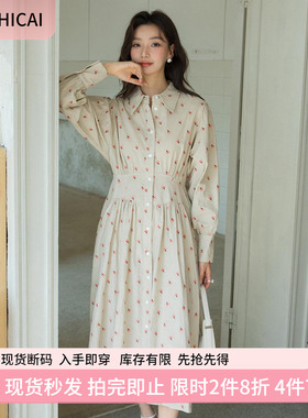 复古翻领透气棉麻重工镂空绣花衬衫裙丨法式古典收腰连衣裙 9648