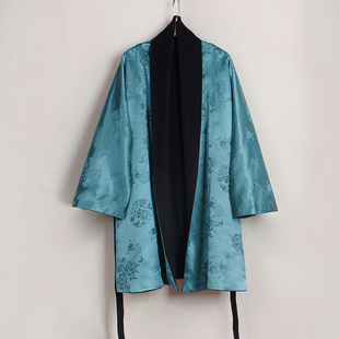 复古秋冬双面中长款 中式 中国风香云纱100%桑蚕丝羊绒上衣 春华