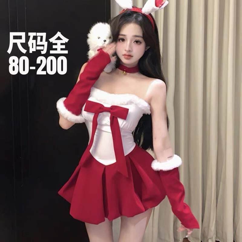 大码圣诞节兔女郎cos制服连衣裙女红色战袍qqny新年女装睡裙胖mm