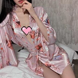 晴趣内衣性感深V低胸和服开衫印花和服女禁欲系魅力睡衣睡裙春夏