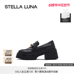 深口单鞋 STELLA 春夏新款 LUNA女鞋 饰扣牛皮复古厚底乐福鞋